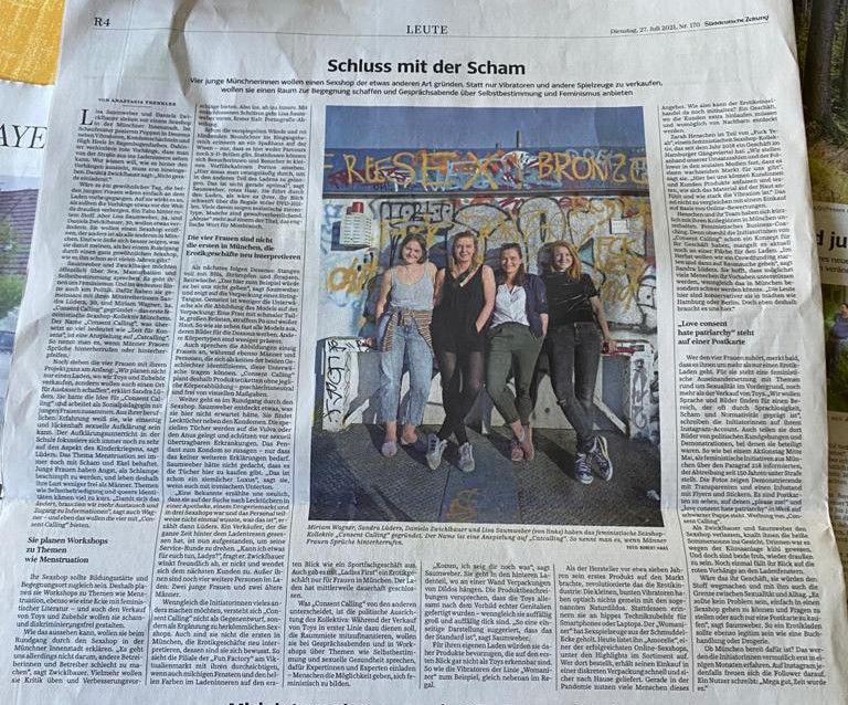Bild des Artikels der Süddeutschen Zeitung über Consent Calling mit dem Titel "Schluss mit der Scham"